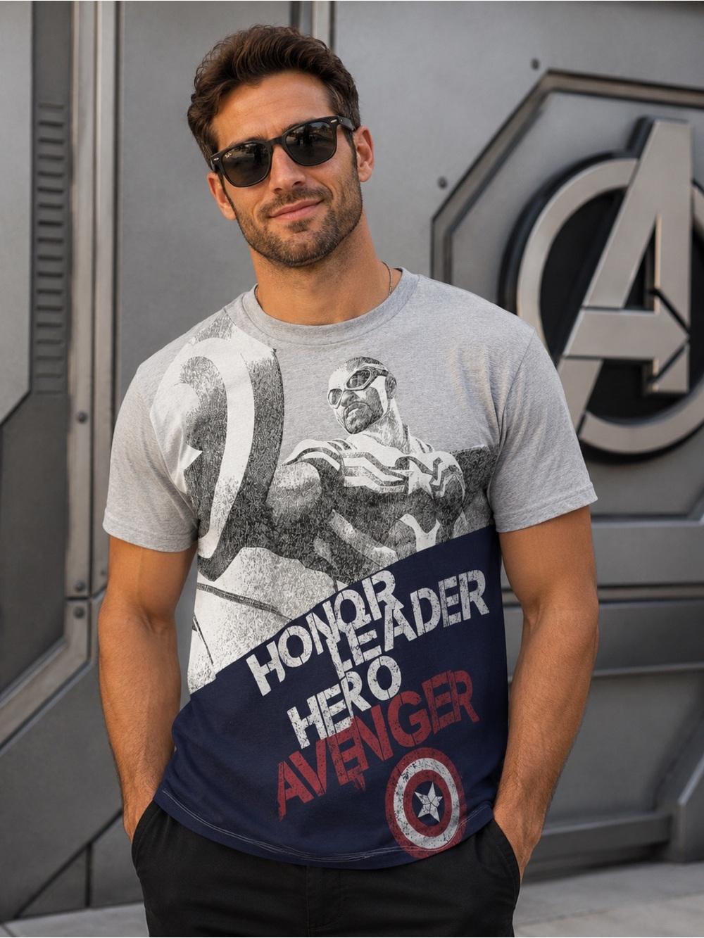 Marvel Gray and Navy Avenger Hero T-Shirt NWOT